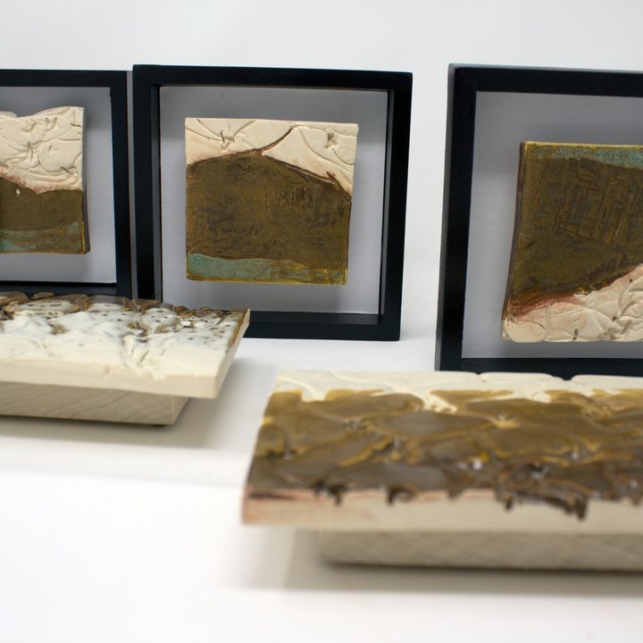 Untitled (five framed porcelain pieces)